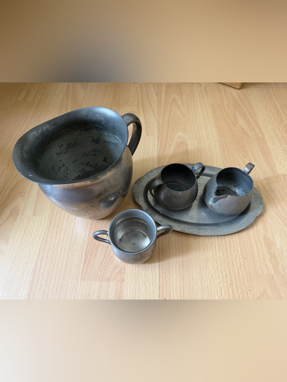 Antique-Style Pewter Serving Set - Silver Finish